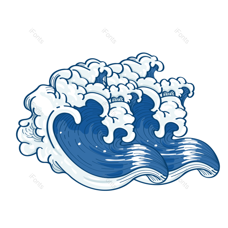 卡通图片,水花元素,蓝色PNG,手绘波浪免抠素材